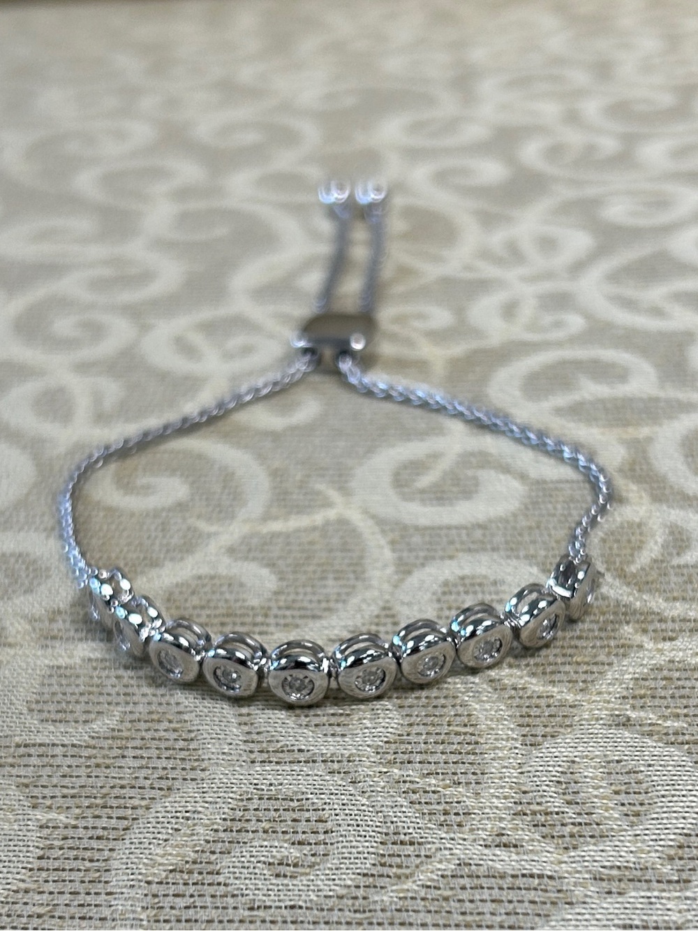 Sterling Silver Adjustable Chain Bracelet with Diamonds